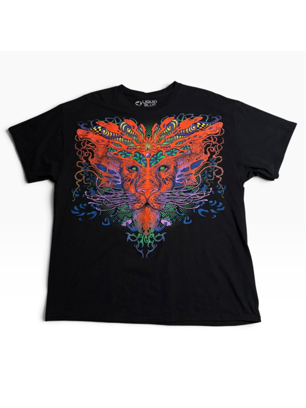 Y2K Liquid Blue Graphic Lion T-Shirt Size XL